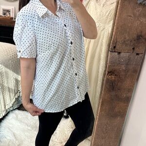 Gloria Lance Polka Dot Button-Up Blouse with built in camisole size 2X